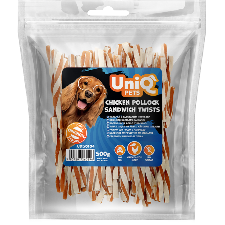 UNIQ PETS przysmaki dla psa kanapka z kurczakiem i dorszem 500g