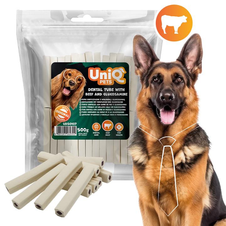 UNIQ PETS Przysmak dentystyczny rurki dentystyczne z wołowiną i glukozaminą 500g