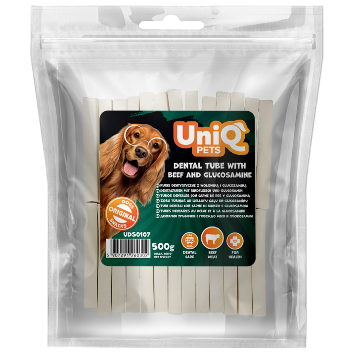 UNIQ PETS Przysmak dentystyczny rurki dentystyczne z wołowiną i glukozaminą 500g