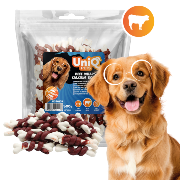 UNIQ PETS przysmaki dla psa kostki z wołowiną 500g