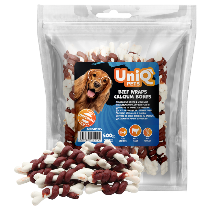 UNIQ PETS przysmaki dla psa kostki z wołowiną 500g