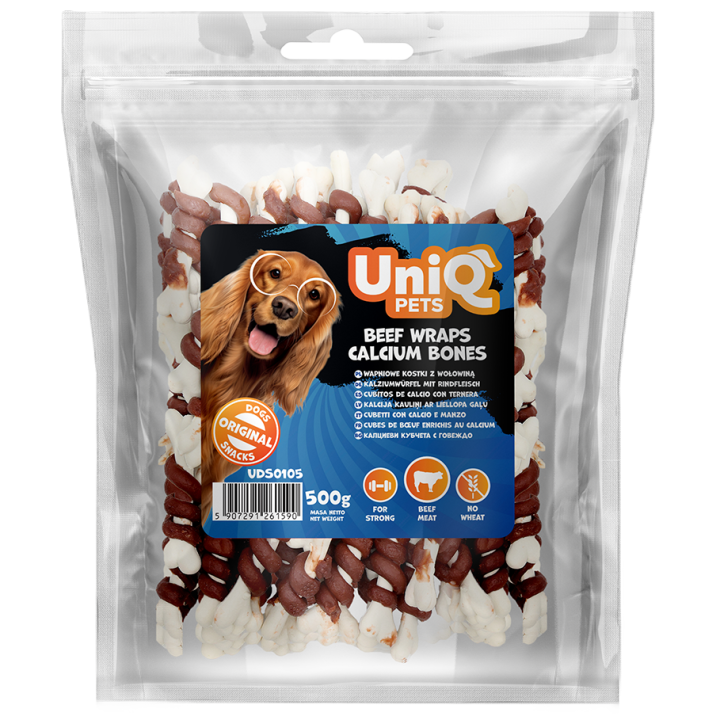 UNIQ PETS przysmaki dla psa kostki z wołowiną 500g