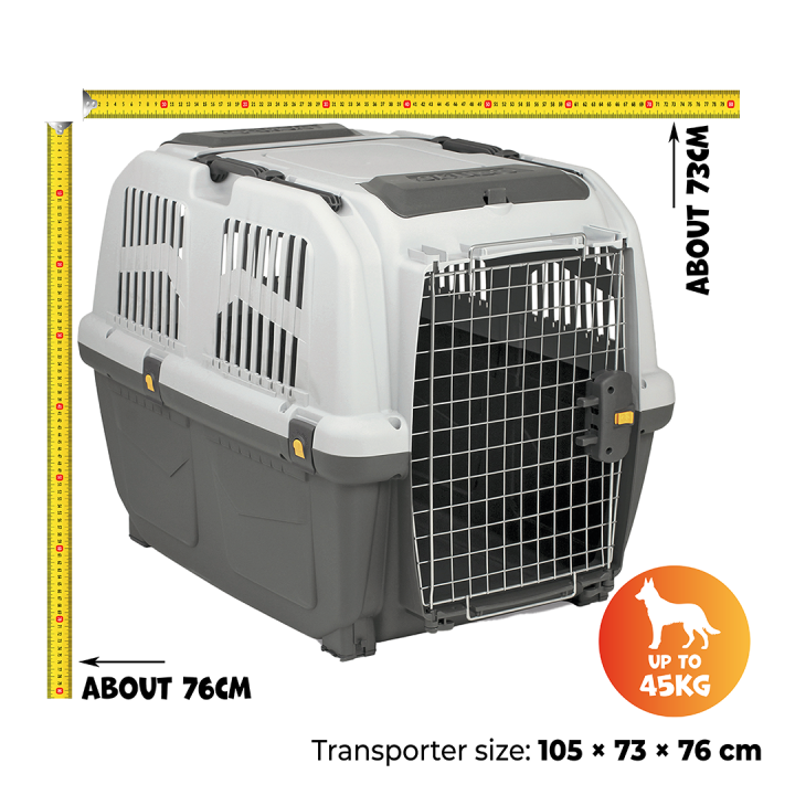 Duży Transporter IATA dla psa kota SKUDO 7 MPS GREY 105x73x76cm