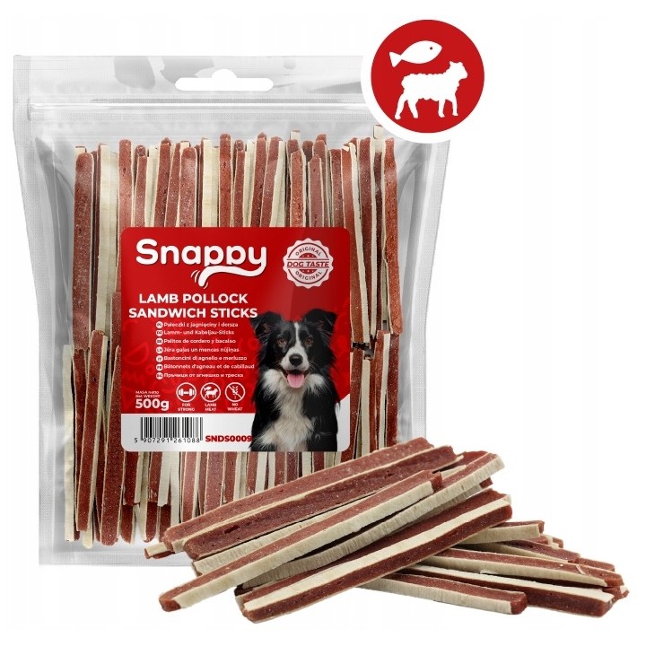 Paski z jagnięciny dla psa - kanapka dla psa jagnięciny i dorsza 500g SNAPPY