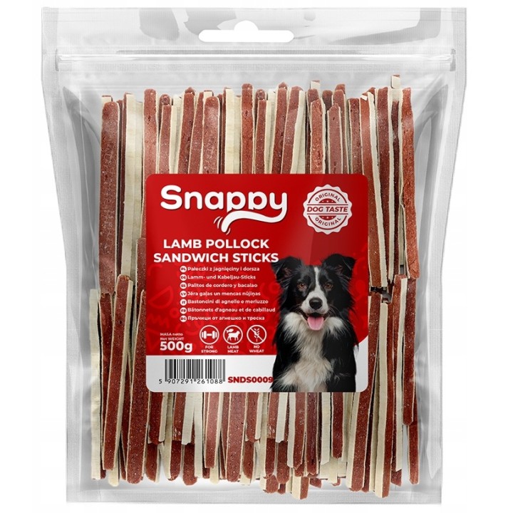 Paski z jagnięciny dla psa - kanapka dla psa jagnięciny i dorsza 500g SNAPPY