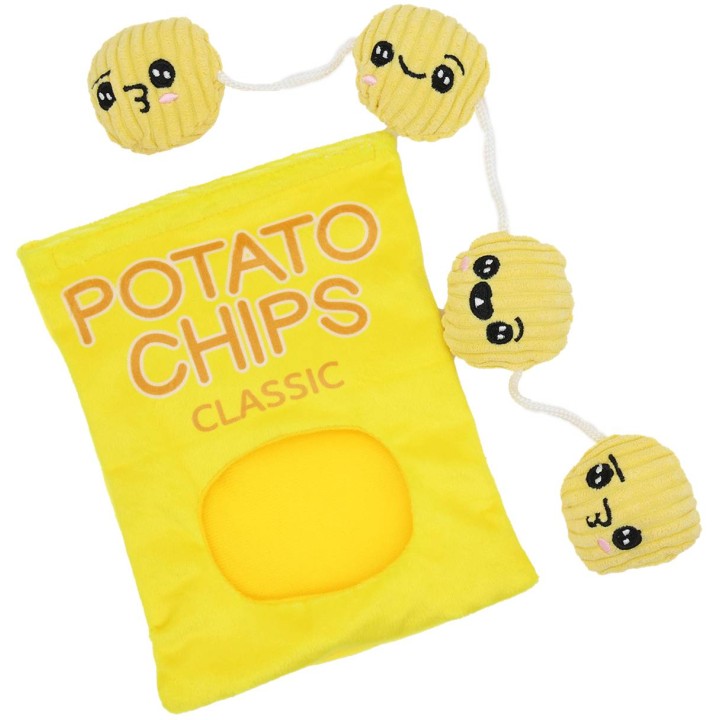 UNIQ PETS zabawka dla psa paczka chipsów z chrupkami na sznurku i piszczałką 15x20cm