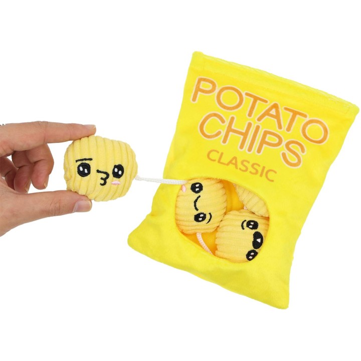 UNIQ PETS zabawka dla psa paczka chipsów z chrupkami na sznurku i piszczałką 15x20cm