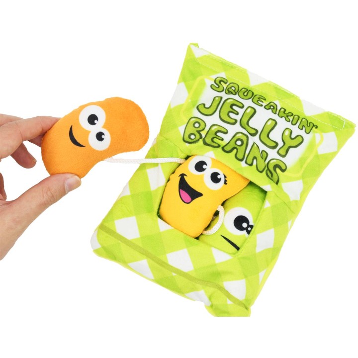 UNIQ PETS zabawka dla psa paczka żelek z fasolkami i na sznurku i piszczałką 15x20cm