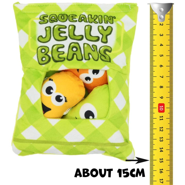 UNIQ PETS zabawka dla psa paczka żelek z fasolkami i na sznurku i piszczałką 15x20cm