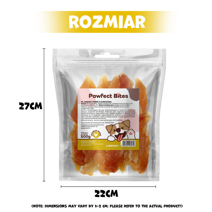 PAWFECT BITES przysmaki dla psa miękka pierś z kurczaka 500g