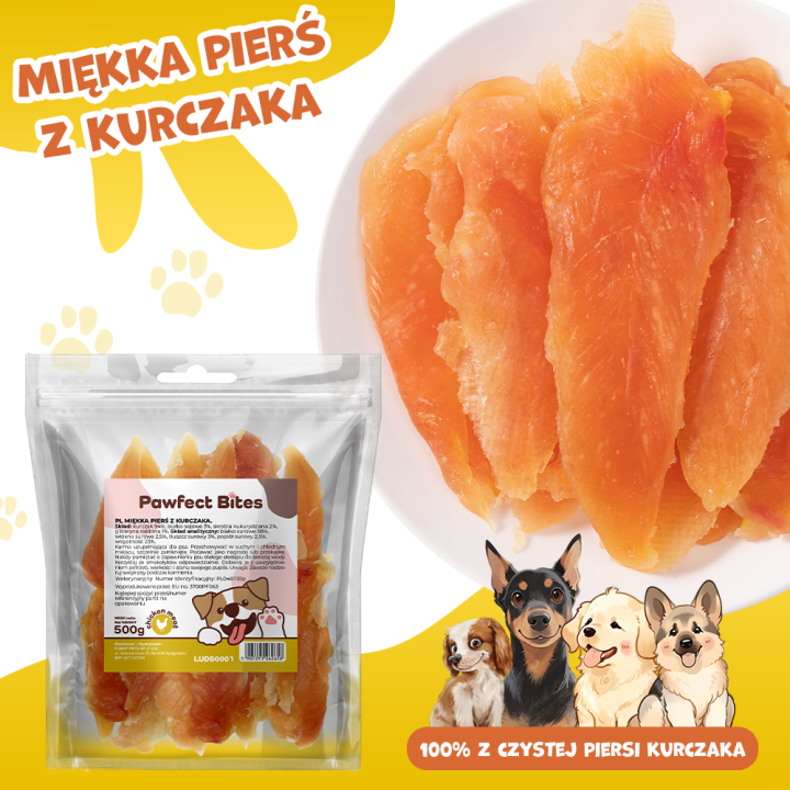 PAWFECT BITES przysmaki dla psa miękka pierś z kurczaka 500g