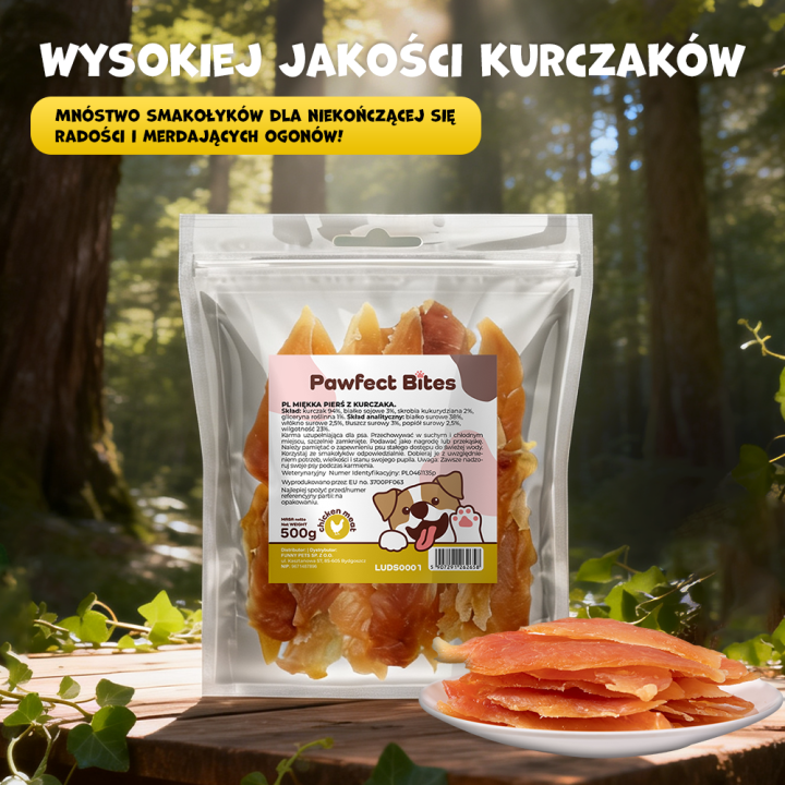 PAWFECT BITES przysmaki dla psa miękka pierś z kurczaka 500g