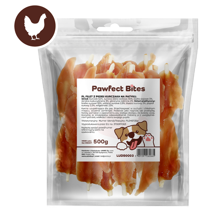 PAWFECT BITES filet z piersi kurczaka przysmaki dla psa 500g