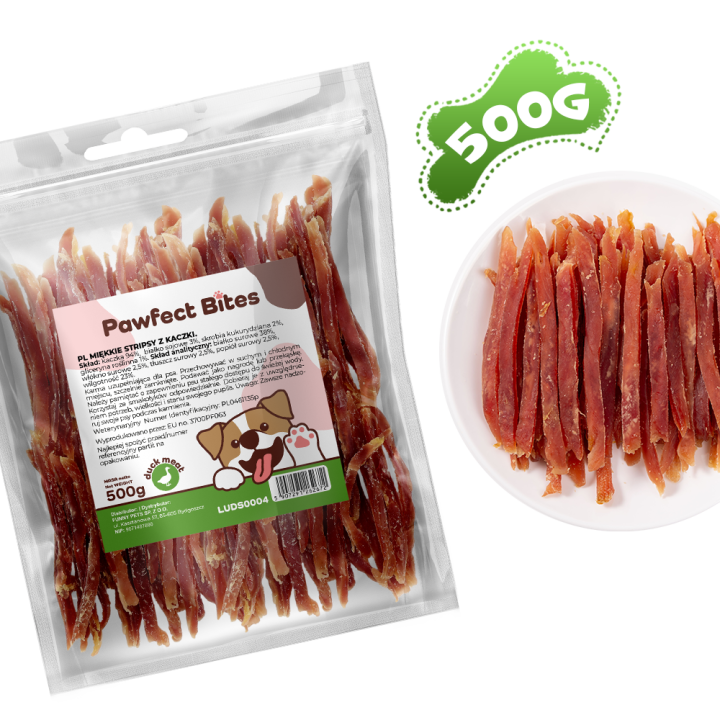 PAWFECT BITES stripsy z kaczki przysmaki dla psa 500g