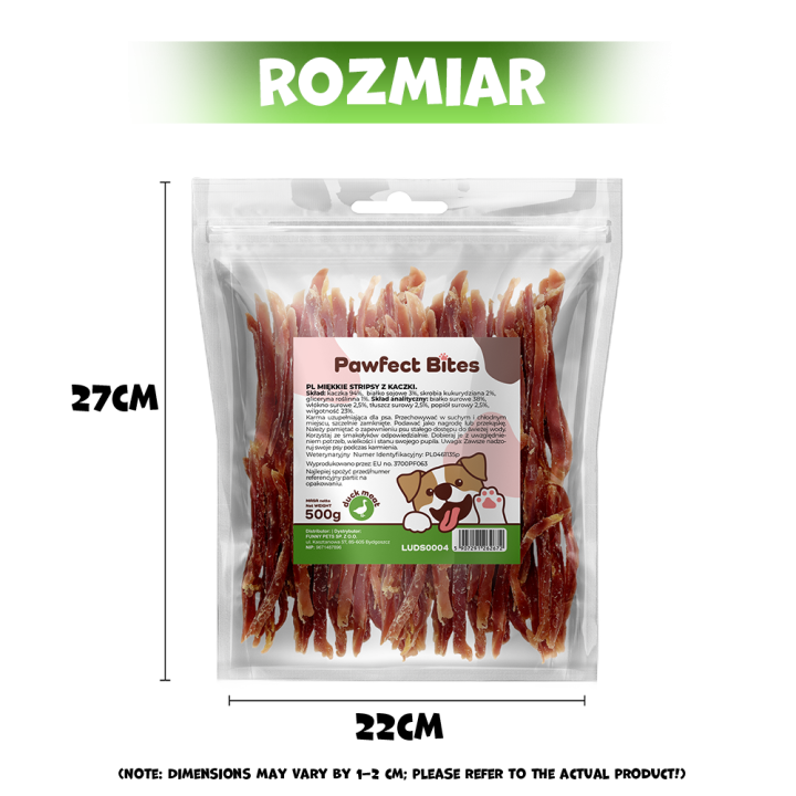 PAWFECT BITES stripsy z kaczki przysmaki dla psa 500g