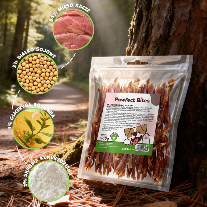 PAWFECT BITES stripsy z kaczki przysmaki dla psa 500g