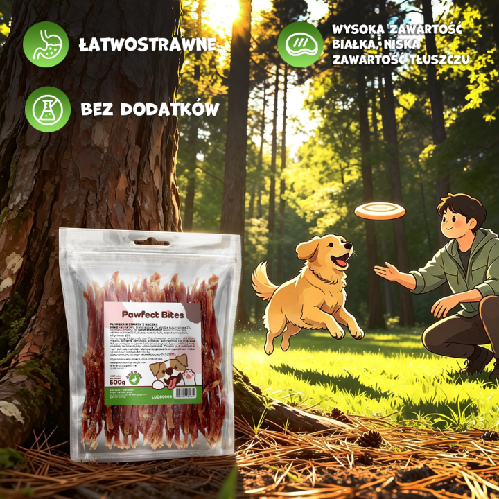 PAWFECT BITES stripsy z kaczki przysmaki dla psa 500g