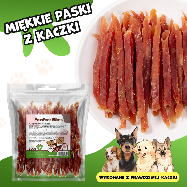 PAWFECT BITES stripsy z kaczki przysmaki dla psa 500g