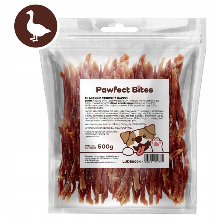 PAWFECT BITES stripsy z kaczki przysmaki dla psa 500g