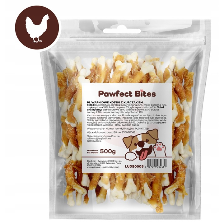 PAWFECT BITES kostki wapienne dla psa z kurczakiem 500g