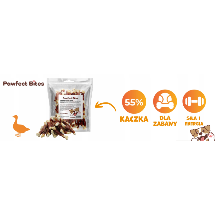 PAWFECT BITES kostki owinięte kaczka kostka wapienna 500g
