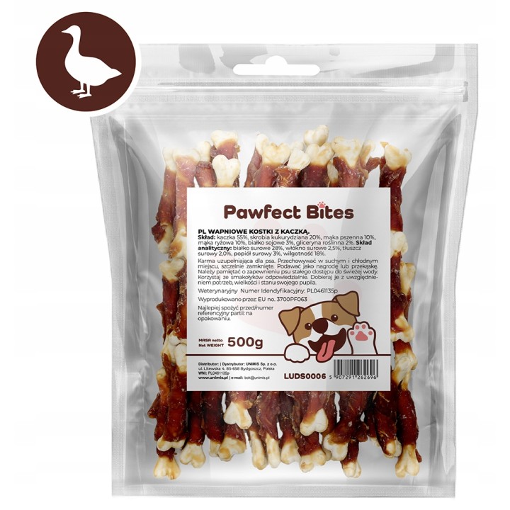 PAWFECT BITES kostki owinięte kaczka kostka wapienna 500g