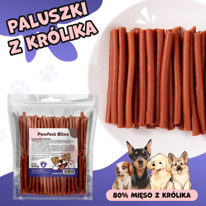 PAWFECT BITES przysmaki dla psa paluszki z królika 500g