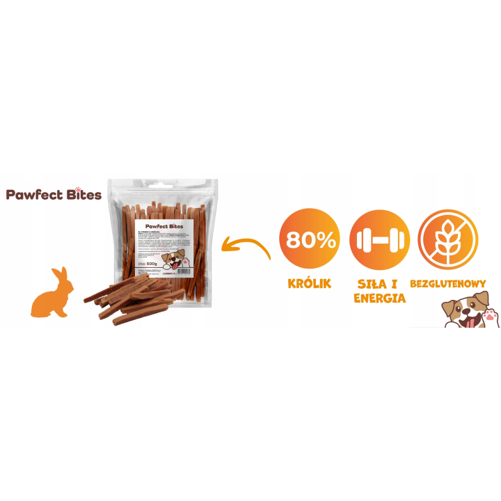 PAWFECT BITES przysmaki dla psa stripsy paski z krolik 500g