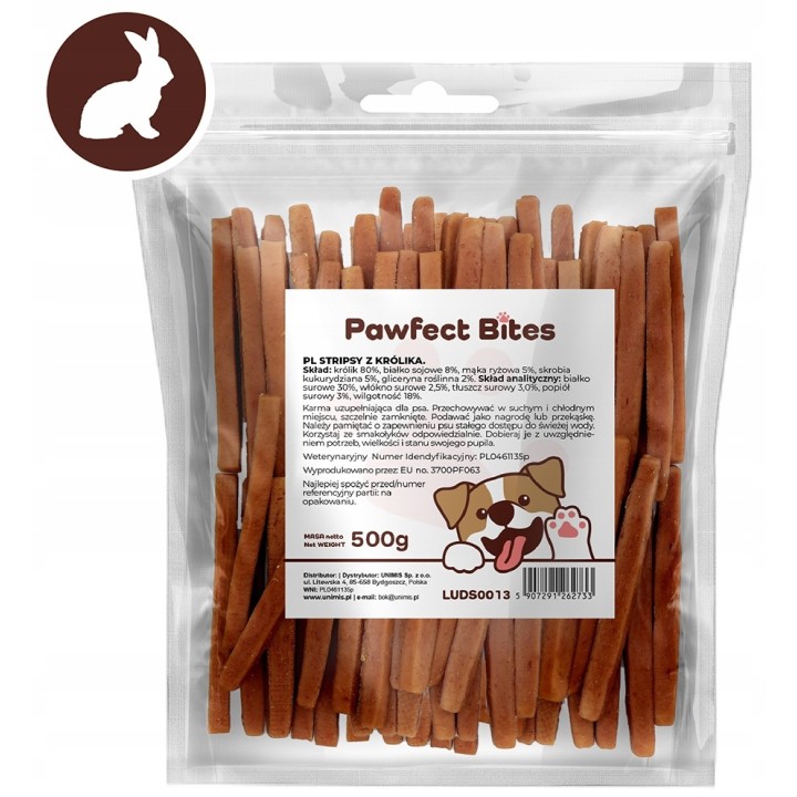 PAWFECT BITES przysmaki dla psa stripsy paski z krolik 500g