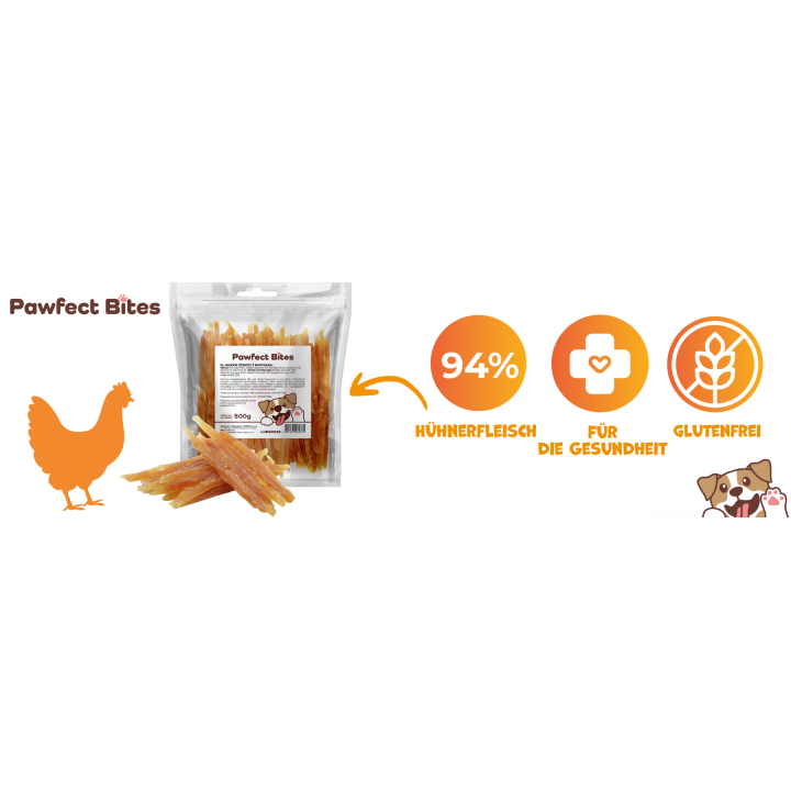 PAWFECT BITES miękkie paski kurczaka przysmaki dla psa 500g