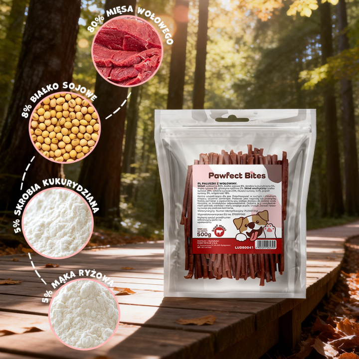 PAWFECT BITES przysmaki dla psa paluszki z wołowiny 500g