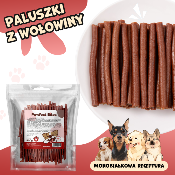PAWFECT BITES przysmaki dla psa paluszki z wołowiny 500g