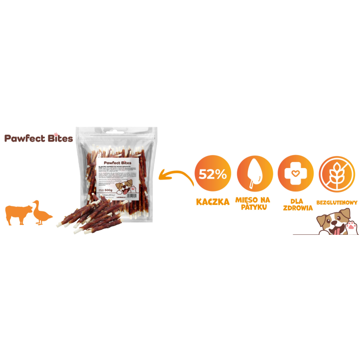PAWFECT BITES pałeczki wołowe z kaczka dla psa 500g