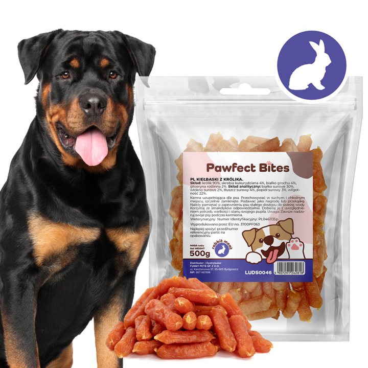 PAWFECT BITES miękkie kiełbaski z królika 500g