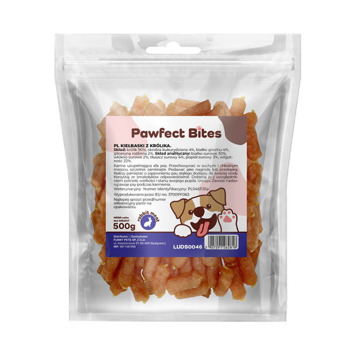 PAWFECT BITES miękkie kiełbaski z królika 500g