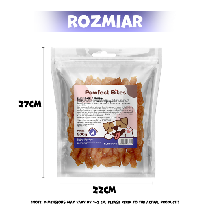 PAWFECT BITES miękkie kiełbaski z królika 500g