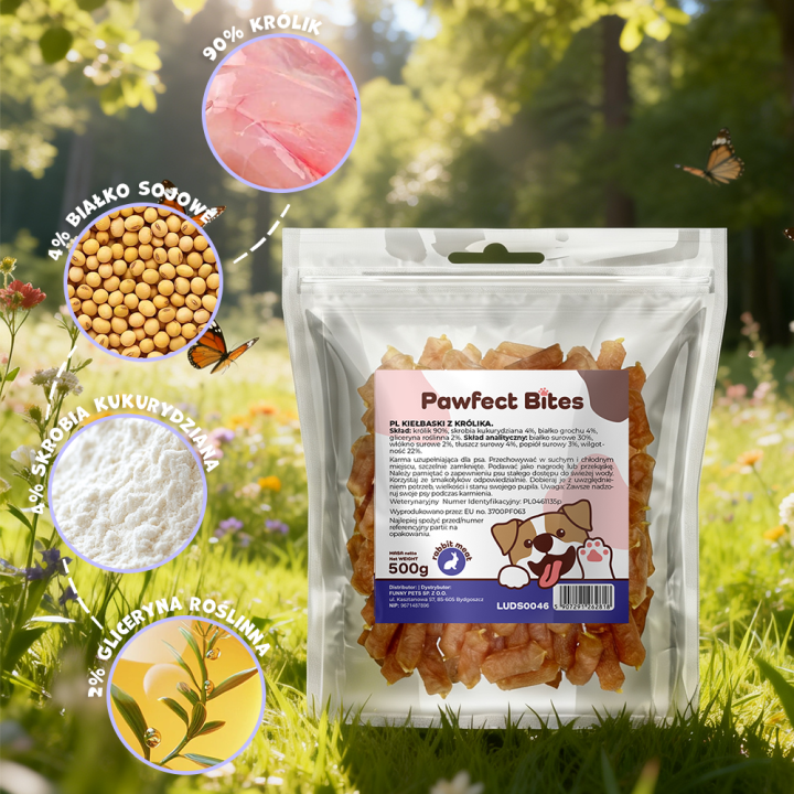 PAWFECT BITES miękkie kiełbaski z królika 500g
