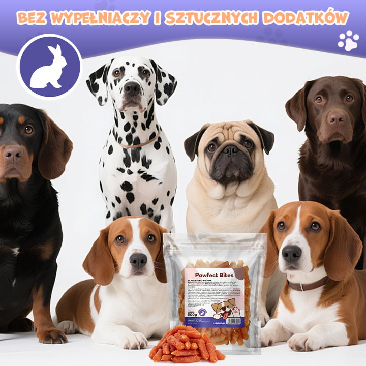 PAWFECT BITES miękkie kiełbaski z królika 500g