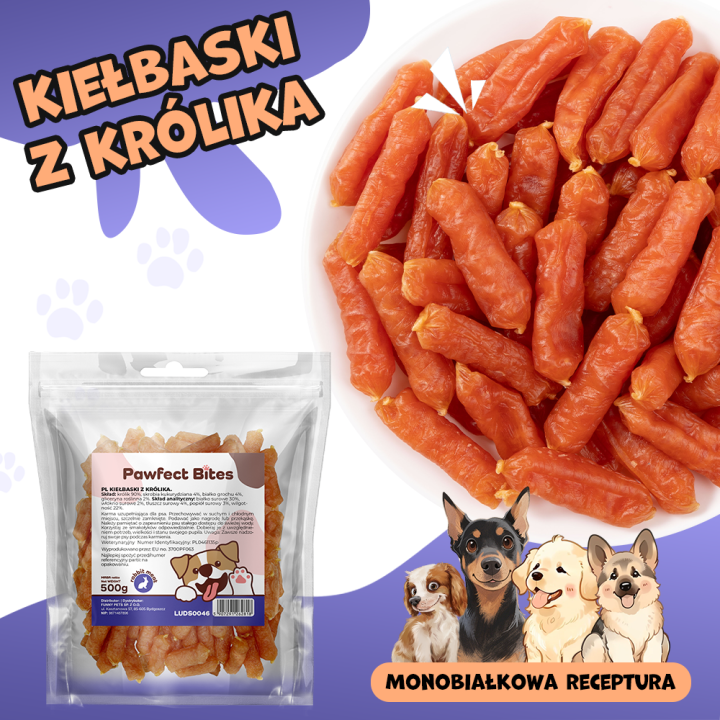 PAWFECT BITES miękkie kiełbaski z królika 500g