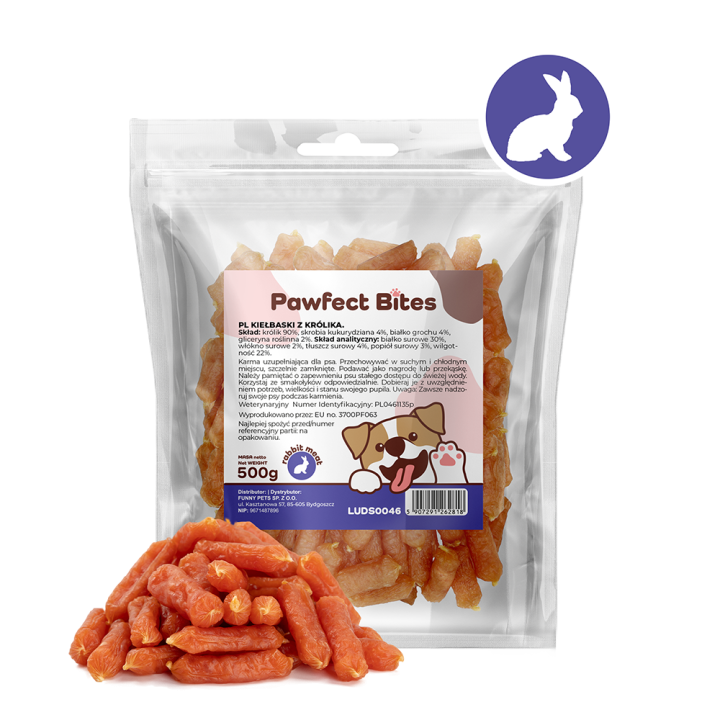 PAWFECT BITES miękkie kiełbaski z królika 500g