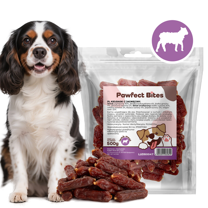 PAWFECT BITES kielbaski dla psa z jagniecina 500g