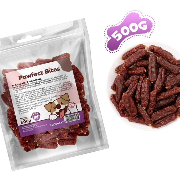 PAWFECT BITES kielbaski dla psa z jagniecina 500g