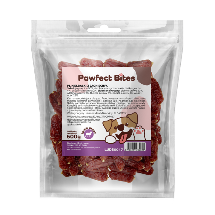 PAWFECT BITES kielbaski dla psa z jagniecina 500g