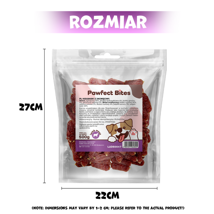 PAWFECT BITES kielbaski dla psa z jagniecina 500g