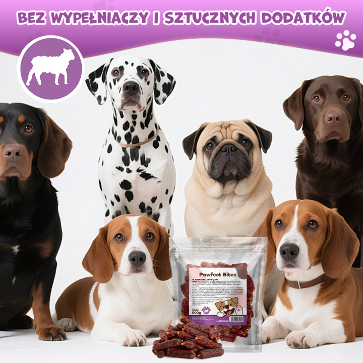 PAWFECT BITES kielbaski dla psa z jagniecina 500g