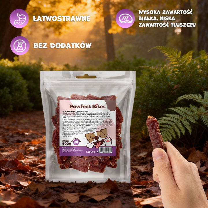 PAWFECT BITES kielbaski dla psa z jagniecina 500g