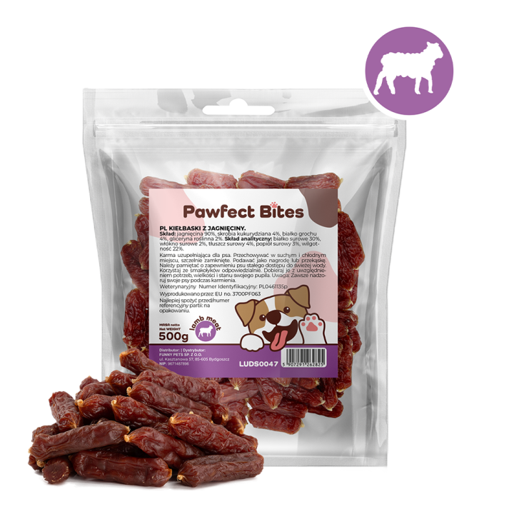 PAWFECT BITES kielbaski dla psa z jagniecina 500g