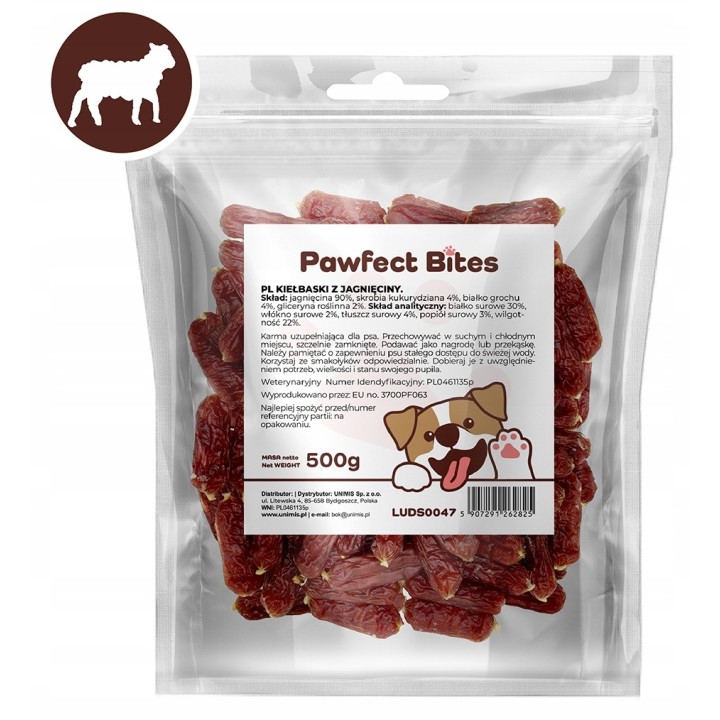 PAWFECT BITES kielbaski dla psa z jagniecina 500g