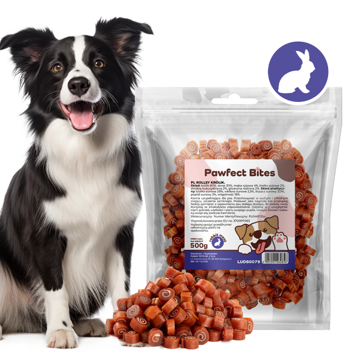 PAWFECT BITES smaczki dla psa naturalne treningowe królik 500g