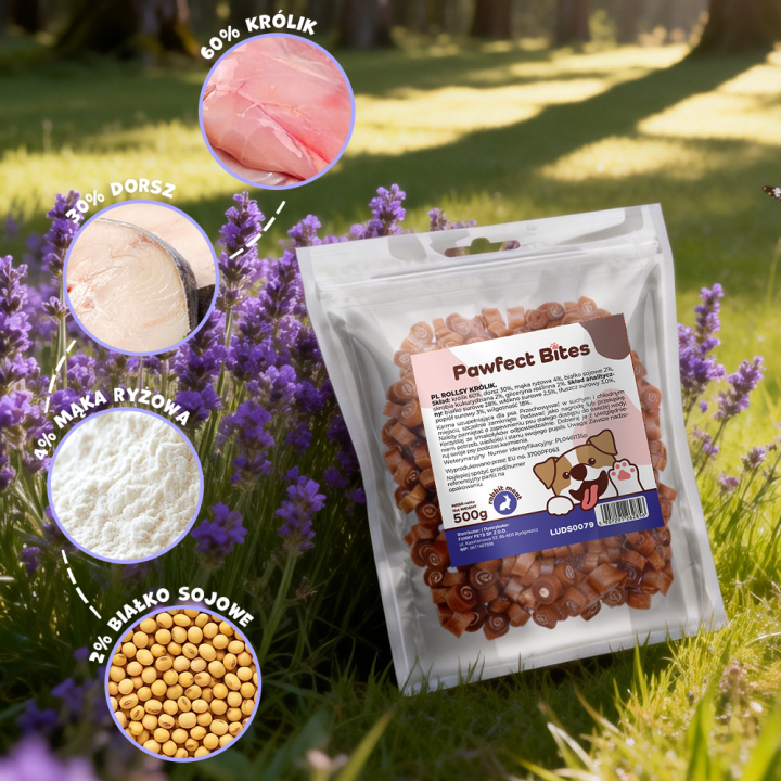 PAWFECT BITES smaczki dla psa naturalne treningowe królik 500g